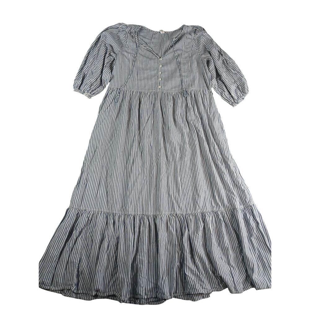 Old Navy Navy and White Striped Button-Front Midi Dress